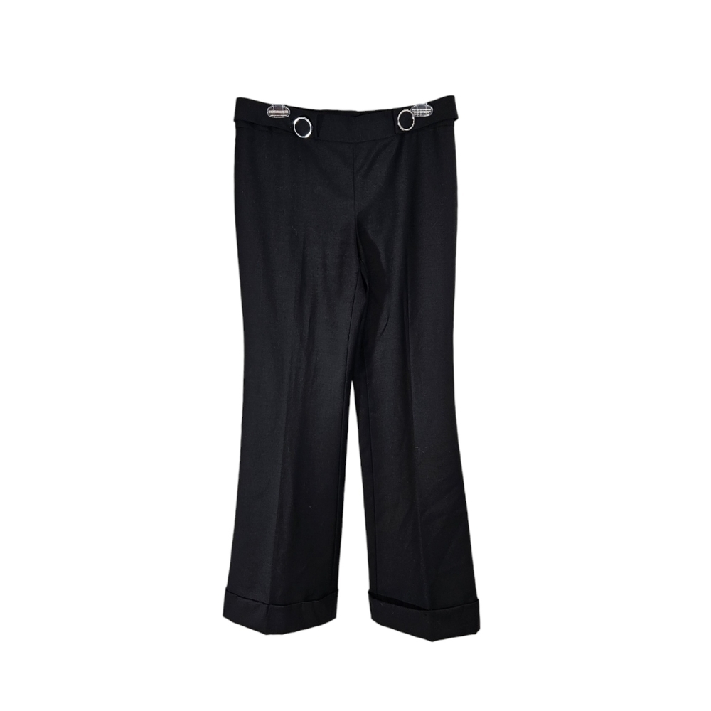 Tory Burch Black Wool Wide Leg Button Accent Pants